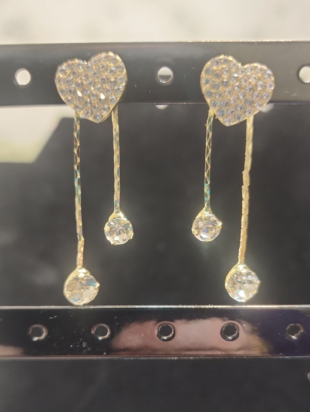 Asymmetric Heart Rhinestone Gold Earrings Elegant, Romatic,fashion Earrings For